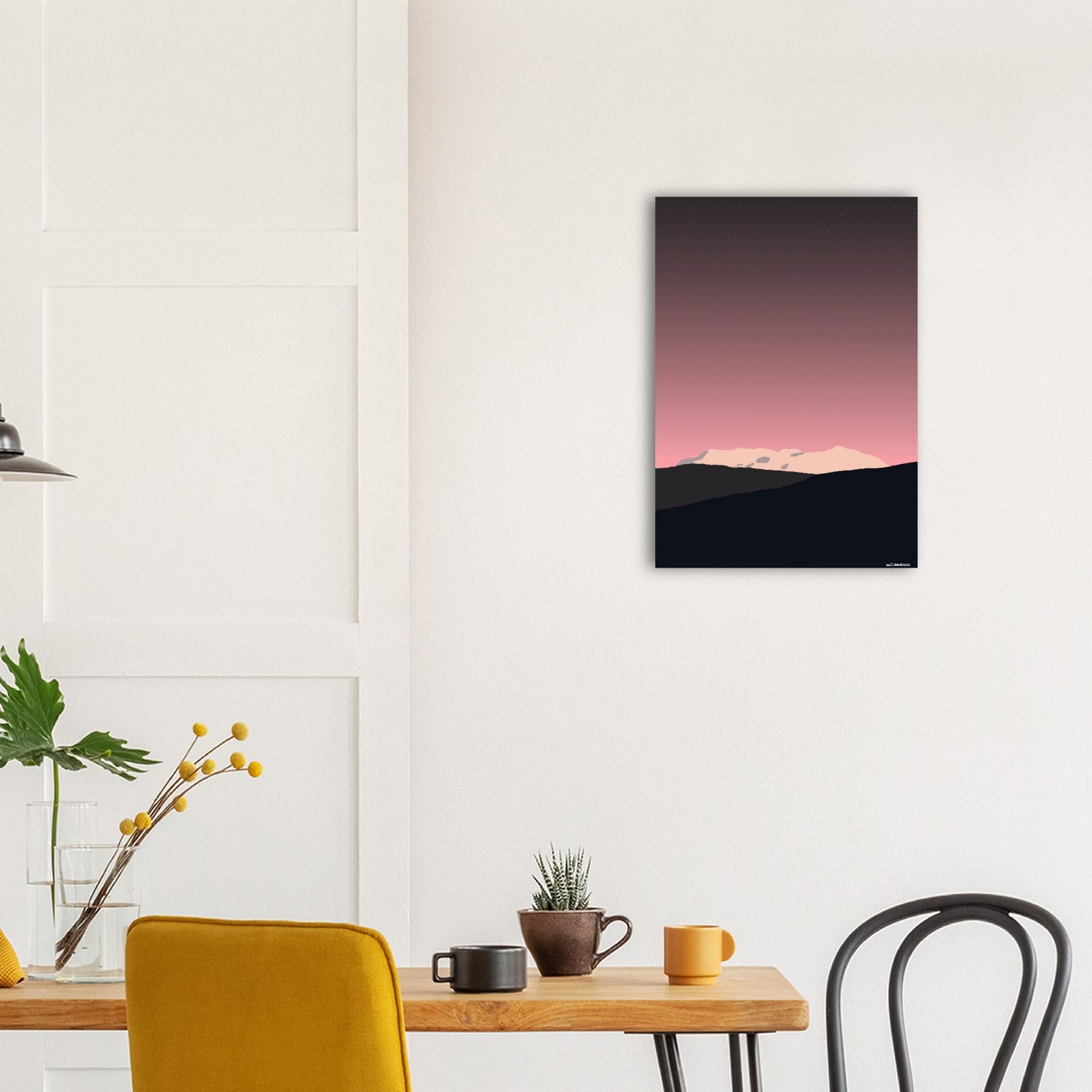 Solnedgang over sesongen første snø // Plakat